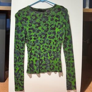Desigual Kelly Green Long Sleeve Shirt with blue and black pattern Size M
